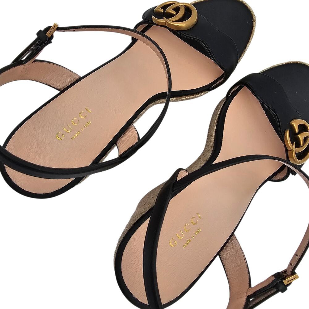 Gucci GG Marmont Aitana Platform Wedge Sandal Black Leather Size 41.5 US 11.5 - Picture 9 of 12
